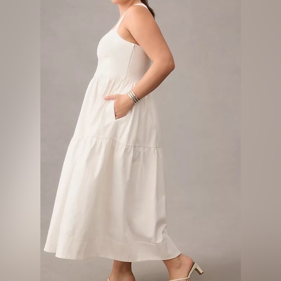Anthropologie White Tiered Cotton Midi Dress with Sweetheart Neckline - Picture 2 of 6